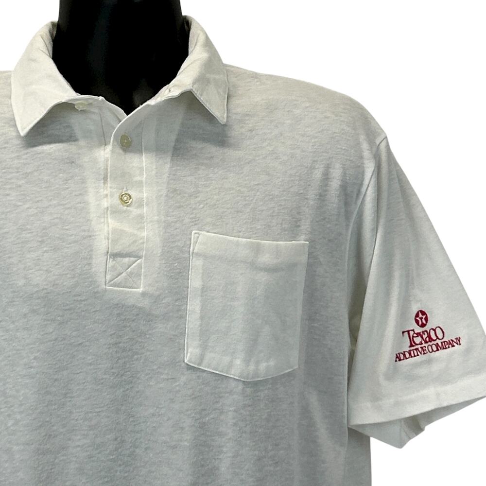Vintage 90s Texaco Polo Shirt Additive Company Gas Oil White Mens XL X-Large